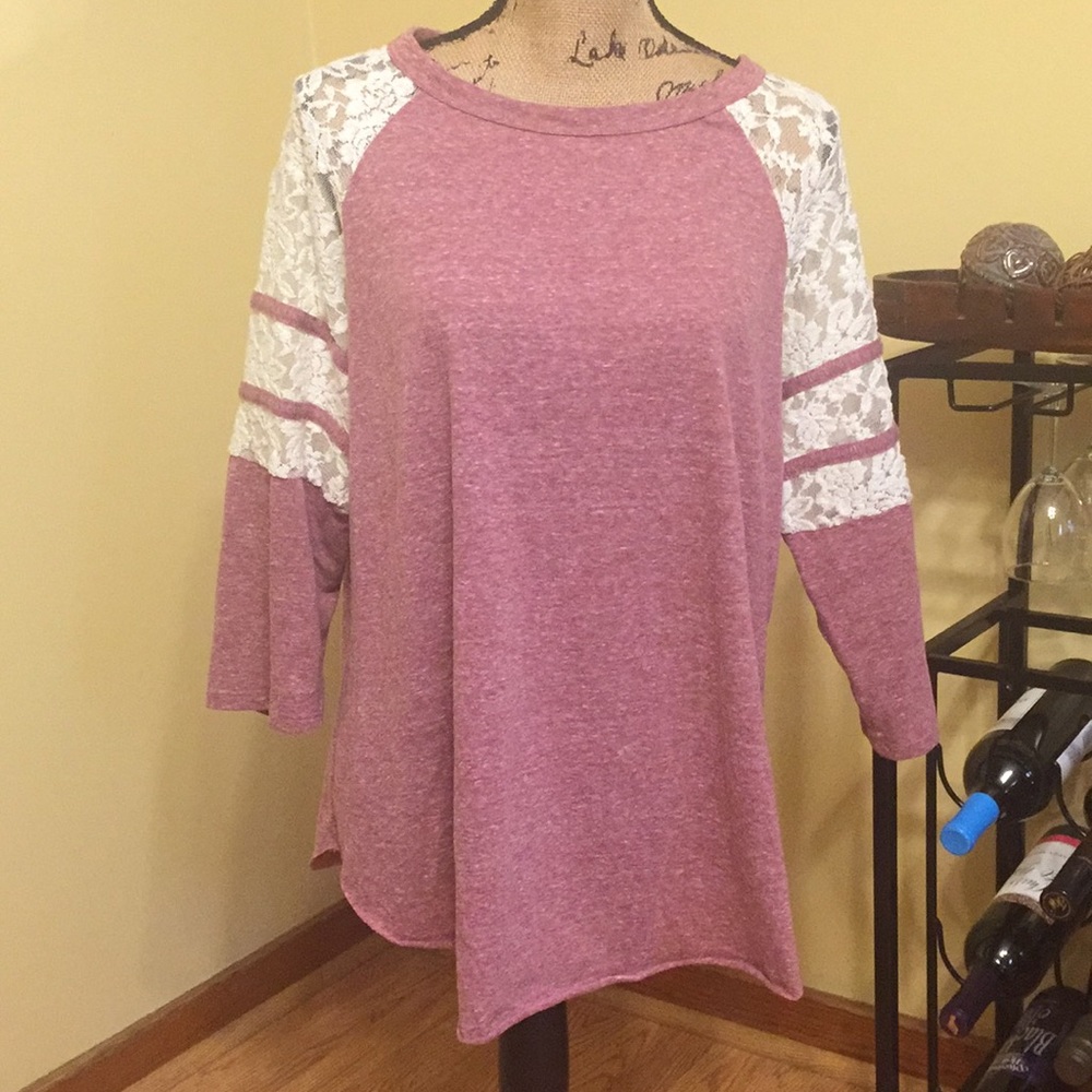 Baseball Quarter Length T-Shirt Distressed & Lace